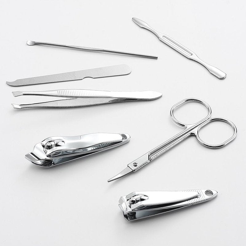 Manicure Set - 7-Piece Stainless Steel Nail Clipper Kit for Travel | Personal Pedicure Case for Women & Men