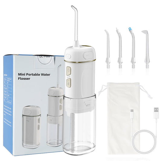 Hibbent Portable Cordless Water Flosser, Mini Oral Irrigator with 3 Modes & 4 Jet Tips, IPX7 Waterproof Rechargeable Travel Electric Dental Flosser for Braces Care, Sensitive Teeth, Orthodontic