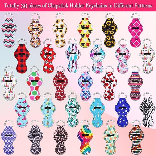 Cludoo 30Pcs Chapstick Holder Keychain Bulk, Chapstick Lip Balm Lipgloss Lipstick Holder Keychains for Lipstick, Chapstick, Lip Balm, lanyards, 30 Vibrant Colors