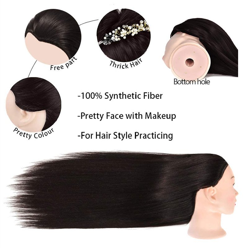 headdoll Mannequin Head Styling Mannequin Head for Hair Styling and Free Table Stand Training Head Manikin Cosmetology Doll Head with Long Fiber Hair Hairdresser Practice Head for Stylist