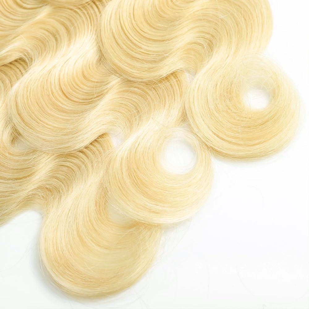 GLSMOSNW Blonde Bundles Human Hair 613 Body Wave Bundles Double Weft Unprocessed Brazilian Virgin Human Hair Extensions 613 Color 08 10 12 Inch
