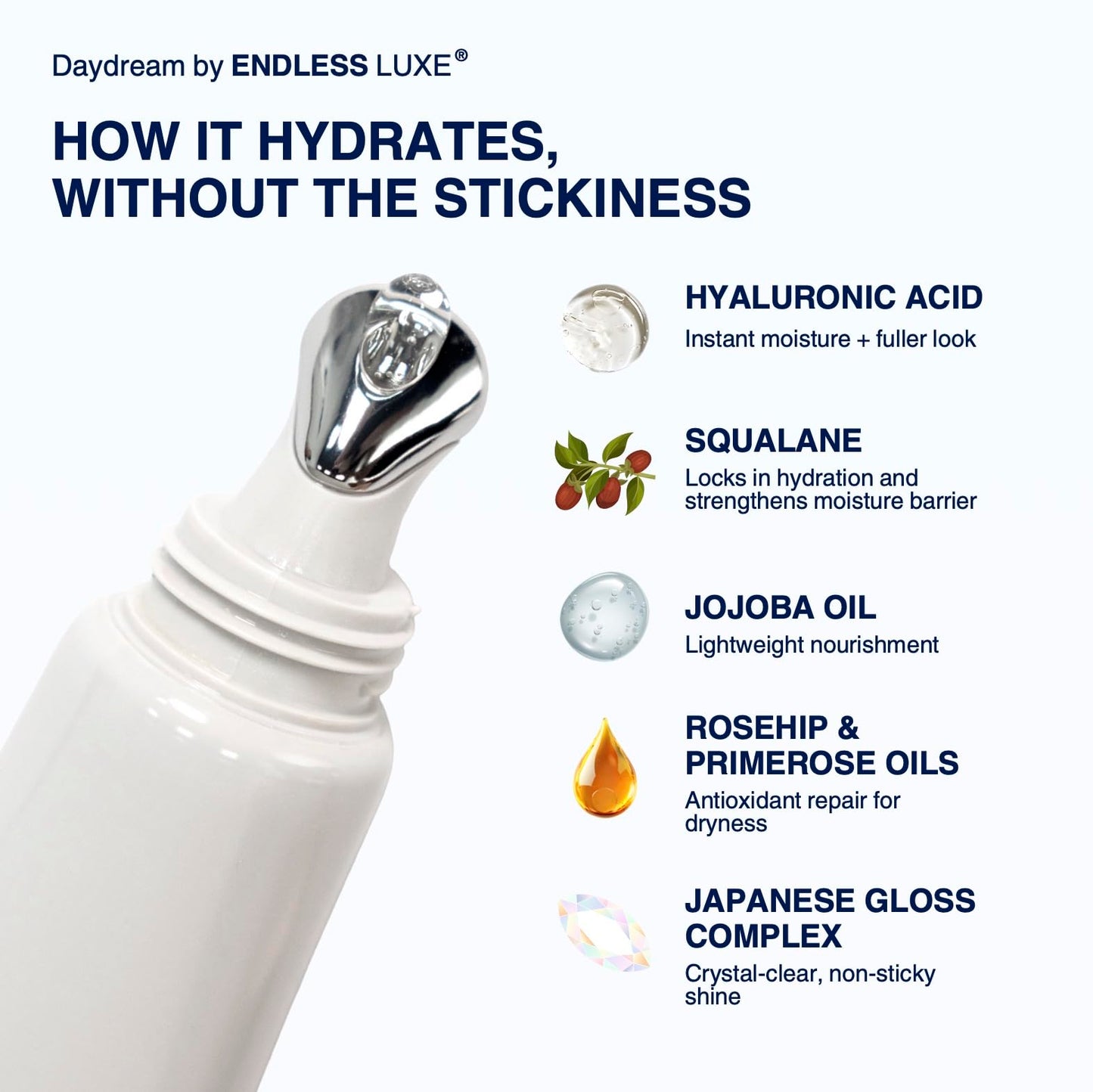 Endless Skin - Daydream - Natural Vanilla Flavor Lip Balm with Jojoba Oil, Hyaluronic Acid and Squalane - Ultra Glossy Finish that Nourishes and Hydrates Your Lips - Vegan and Paraben Free - 15ml