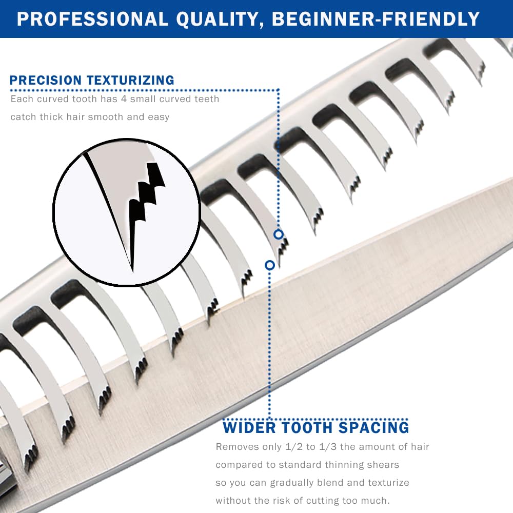 MISSUM 6.5" Professional Texturizing Scissors, Hair Thinning Shears for Precise Texturizing - Removes 50% Less Hair vs Standard, Japanese Stainless Steel Cutting Teeth Shears