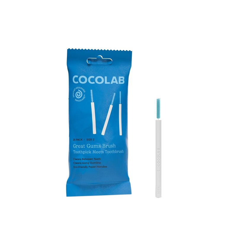 Great Gums Brush by Cocolab, Soft Interdental Brushes for Small Spaces Between Teeth, Dental Floss Picks for Effective Teeth Cleaning and Oral Care, Suitable for Braces, Size 2, 25 Count