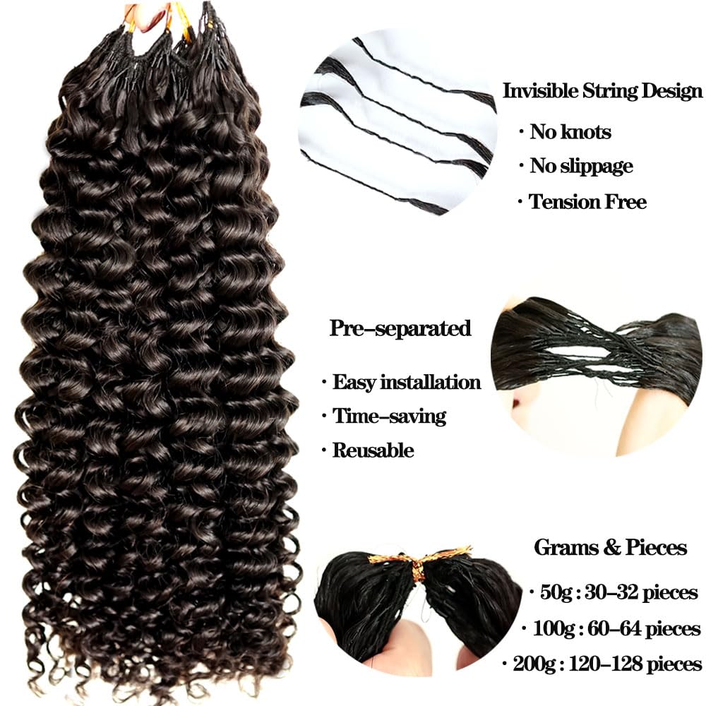 Jerry Curly Pre-Separated Feather Crochet Hair Reusable Knotless Real Human Hair With String Curly Human Crochet Hair Extensions For Braiding 14inch 50g
