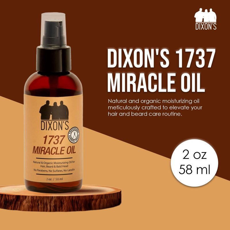 Dixon's 1737 Miracle Oil, Natural Organic Beard, Scalp, Hair Oil for Softening, Shine, Breakage Reduction, Scalp Hydration Organic Nourishment (2 fl Oz)
