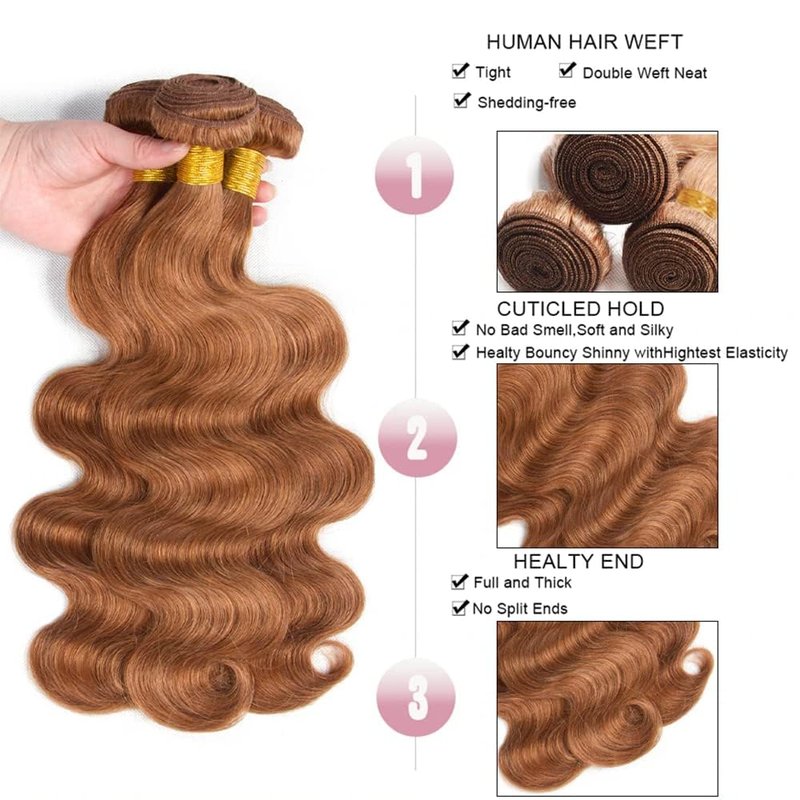 Leruikair Human Hair Bundles 18 20 22 Inch Body Wave Bundles Human Hair Chocolate Brown Color 30 Unprocessed Brazilian Soft Quick Weave Hair for Black Women