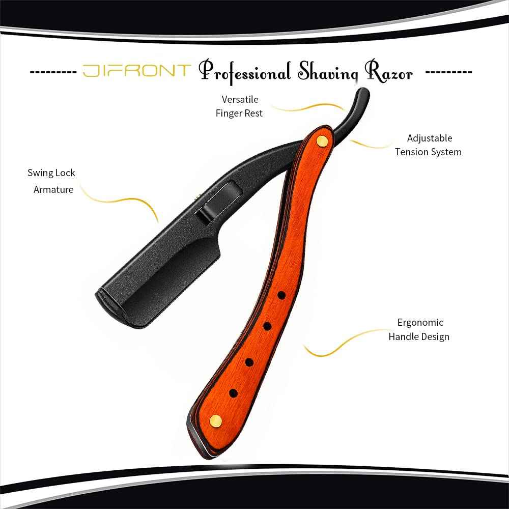 BB Professional Straight Razor Kit - 20 Double-Edged Stainless Steel Blades - Close Shaving Men's Manual Straight Razor - Black/Gold