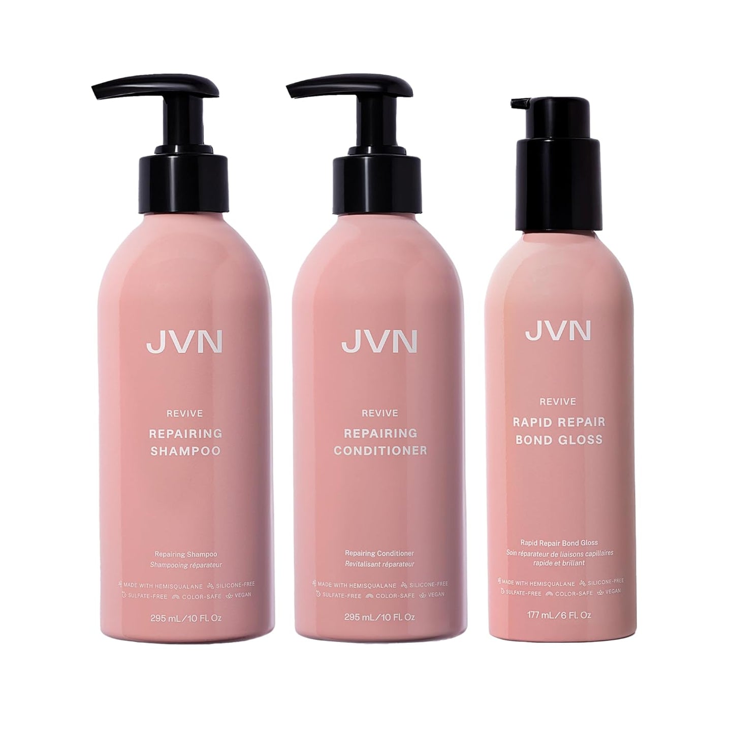 JVN Repair & Shine Essentials Set - Revive Shampoo, Conditioner & Hair Bond Gloss for Damaged Hair | Silicone-Free, 3-Pack