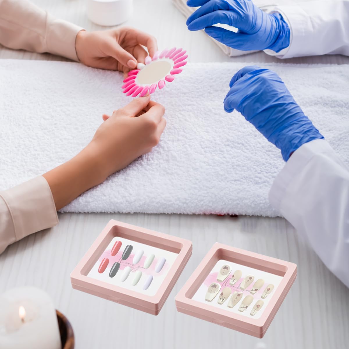 30 Pcs Press on Nail Storage Box 3D Floating Press on Nail Packaging With 90 Pcs Adhesive Double Sided Tape and 30 Pcs Cards, PE Film Nail Packaging Cases for Nail Salon Nail Display Box Earrings