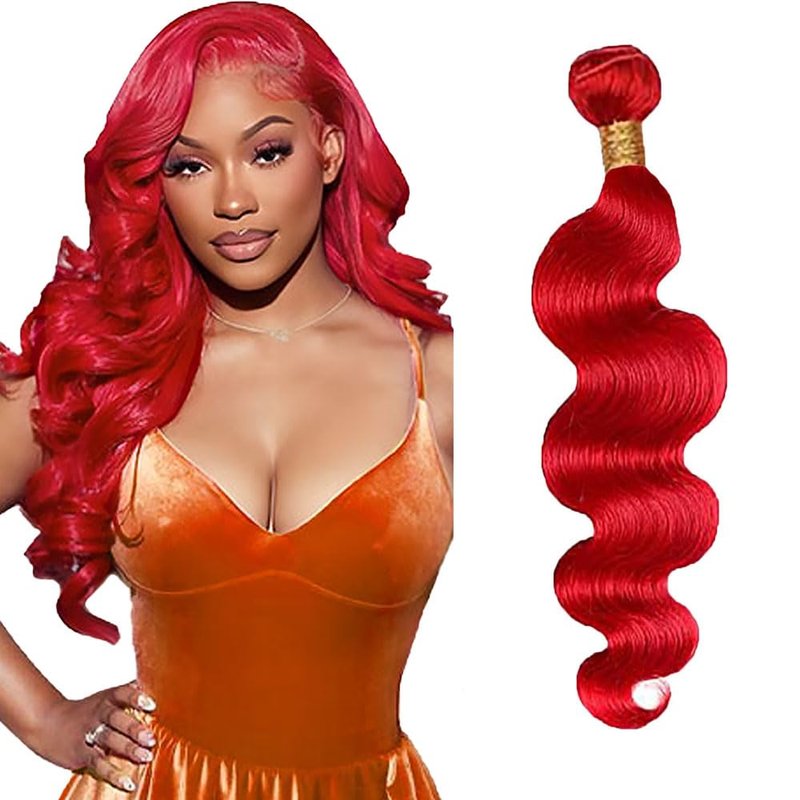 Bright Red Body Wave Hair Bundles - 32 Inch Unprocessed Virgin Human Hair Extensions | Soft Burgundy Color