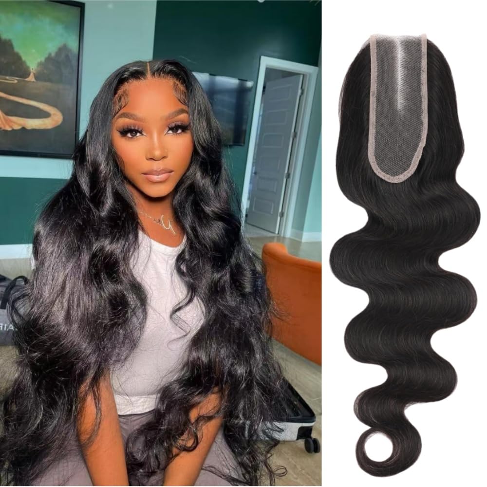 Anvnkl 2x6 HD Lace Closure Body Wave Human Hair Real HD Transparent 18 Inch 100% Brazilian Virgin Middle Part Pre Plucked with Baby Hair Natural Color Kim K 2x6 Closure