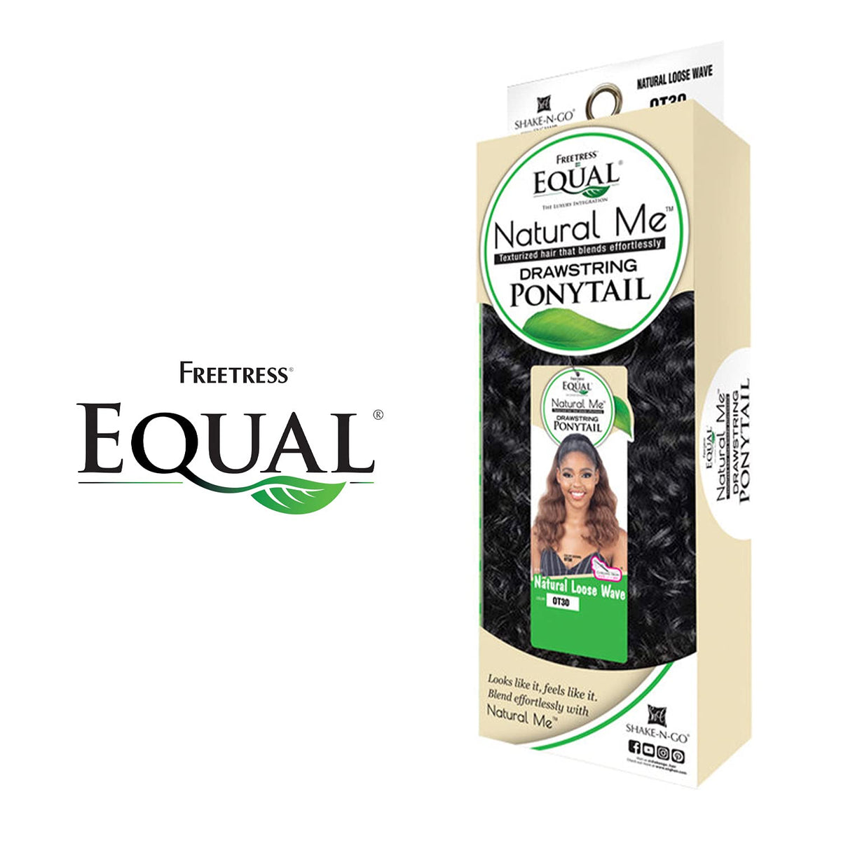FreeTress Equal Wig Drawstring Ponytail Natural Me Natural Loose Wave (1B)