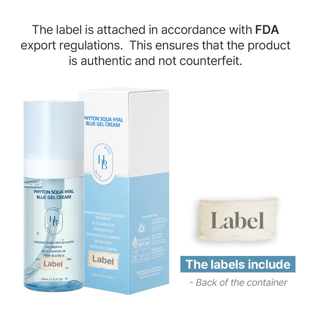 HEVEBLUE Phyton Squa Hyal Blue Gel Cream - Sensitive Skin, Korean Skincare, Vegan, Hypoallergenic, Boost Hydration, Soothing Cream, Reduce in Moisture Loss, Calming, Lightweight