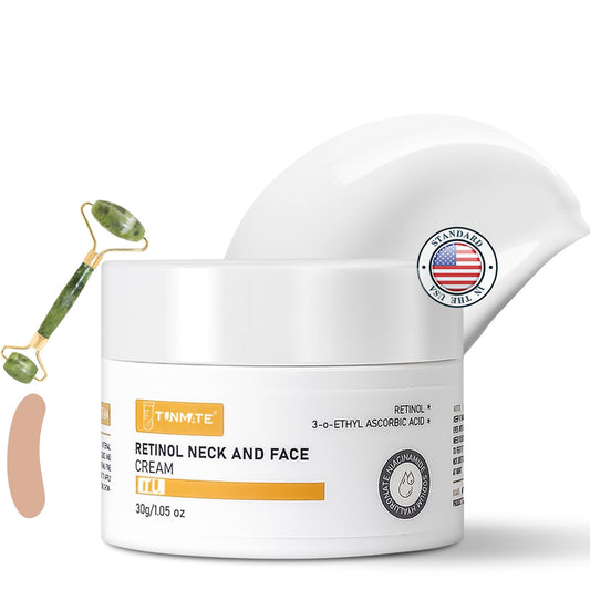 Neck Creams for Tightening and Firming-Retinol Moisturizer Anti Aging Wrinkle Cream 3-in-1 Hyaluronic Acid Ceramides Women&Men-Day/Night Face&Neck Cream with Jade Roller&Reusable Neck Wrinkle Patches