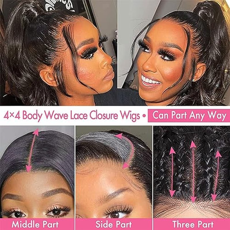 Body Wave Lace Front Wigs Human Hair 4¡¿4 HD Lace Closure Wigs Pre Plucked 180% Density Brazilian Virgin Human Hair Wigs For Black Women(30 Inch, Natural Black)
