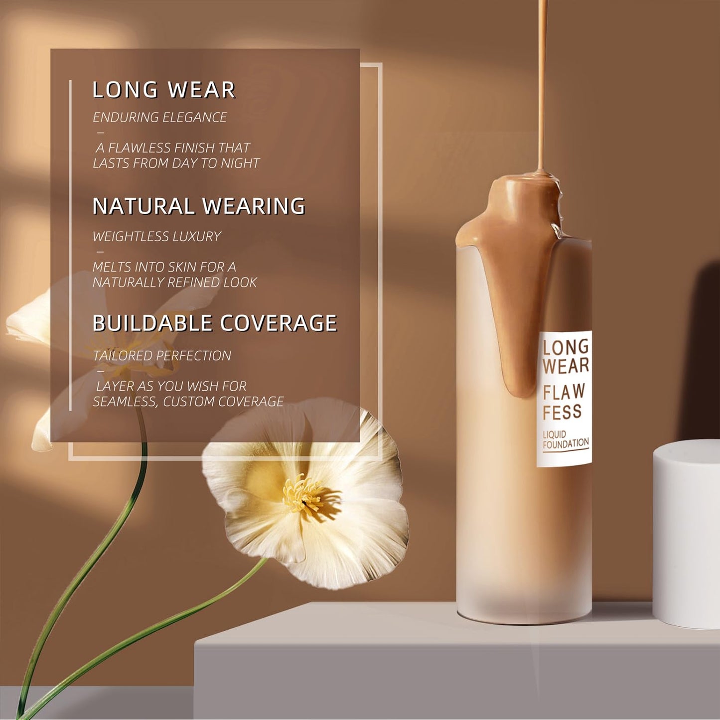 AVVA VISION Longwear Flawless Liquid Foundation Full Coverage Matte Lightweight Poreless Natural True Skin Tone, Brown Sugar, 1 fl. oz.