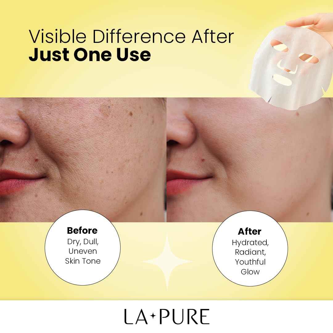 LA PURE Snail Mucin Mask – 10ct Korean Sheet Mask Pack for Signs of Aging, Aid Skin Repair & Hydration – Pure Snail Mask for Face with Collagen & Hyaluronic Acid – Cruelty-Free Hydrating Sheet Mask