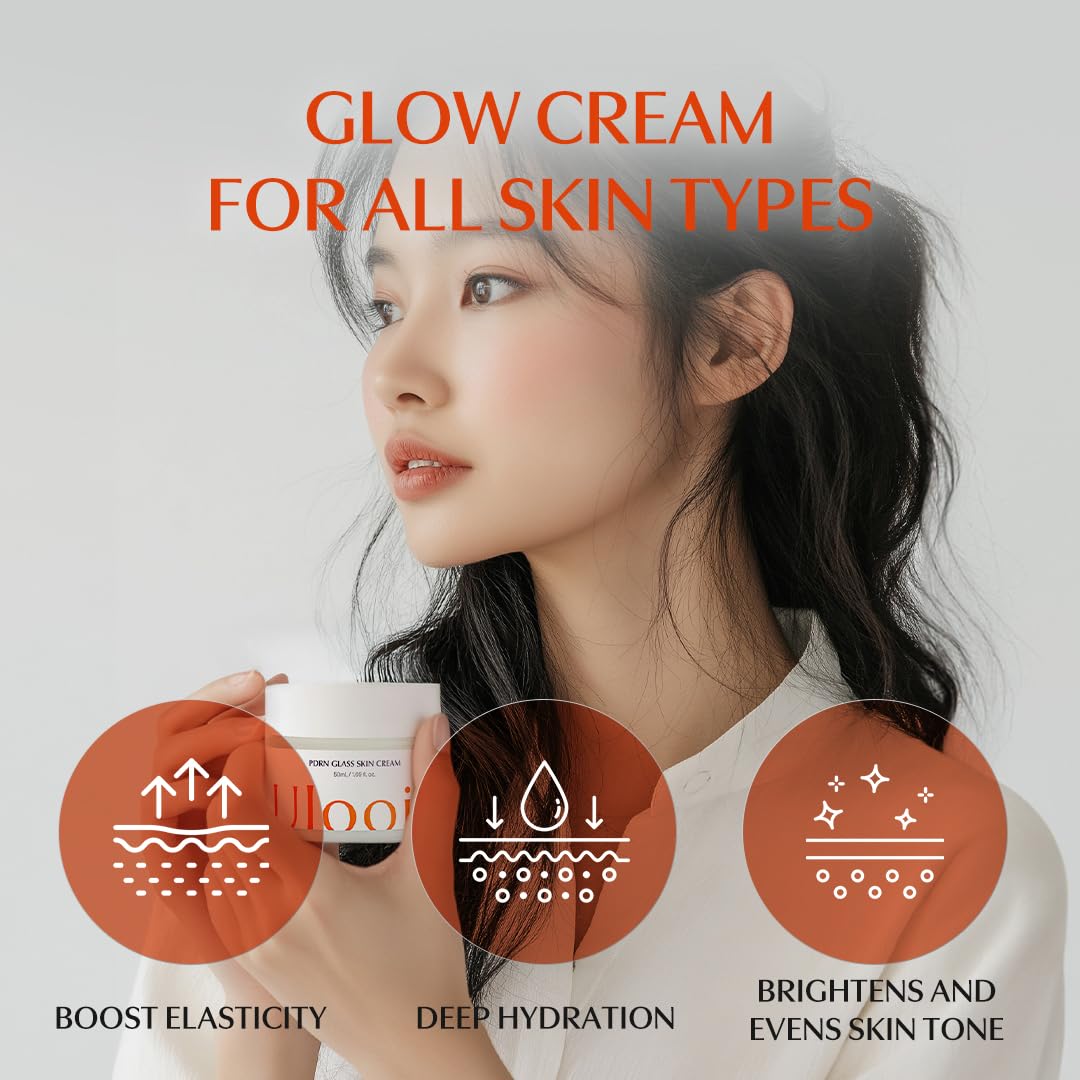 Ulooin PDRN Glass Skin Cream – K-Beauty Hydrating & Revitalizing Face Cream with PDRN & Bakuchiol | Clinically Proven by Korean Skincare Clinic | Supports Skin Barrier, Smoothness, and Deep Moisture
