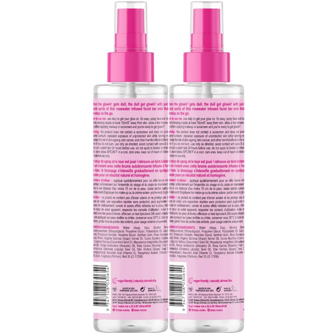 Clear Face Tan Mist Bundle - Gradual Bronzing Facial Tanner Spray, Infused with Rosewater | 6.7 Fl Oz, Pack of 2