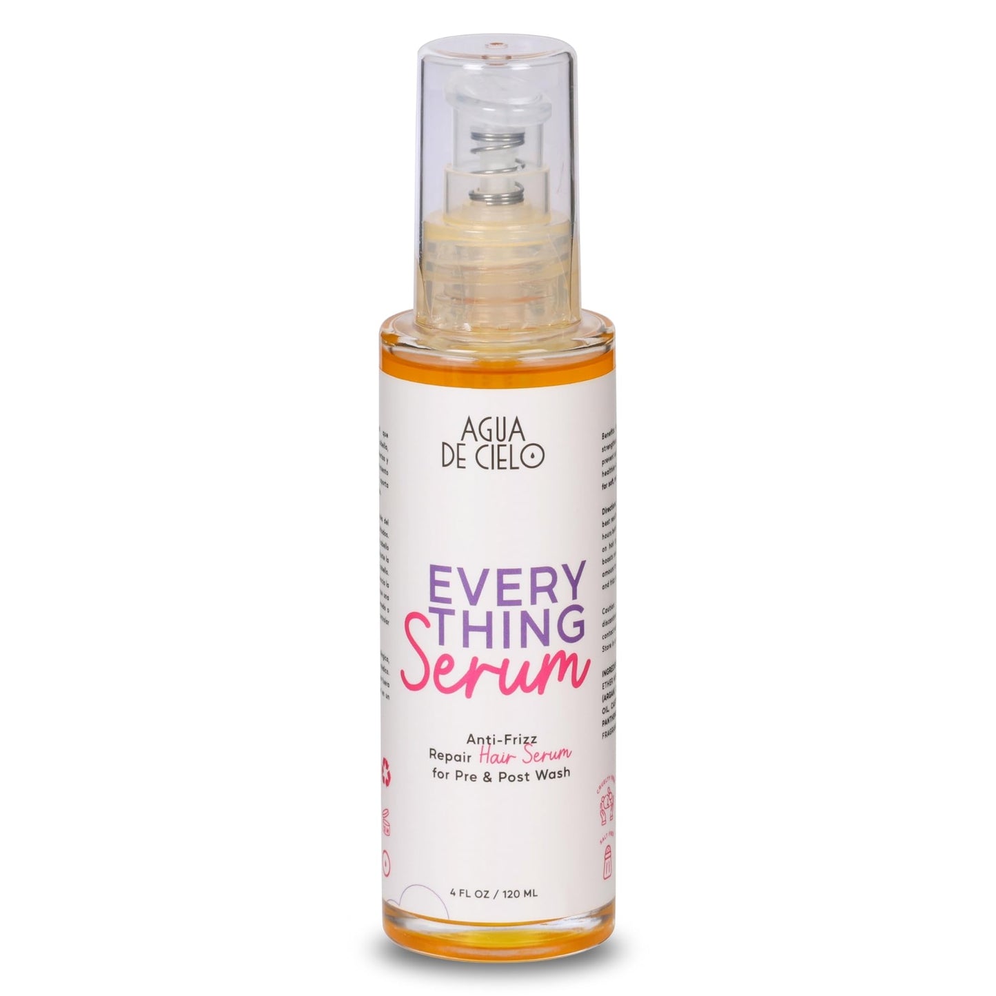 Agua de Cielo Everything Serum - Pre & Post Wash Anti-Frizz Hair Serum Infused With Castor, Macadamia & Argan Oil, Nourishes, Hydrates & Protects, Great for Hair Frizz Control - 4 Oz