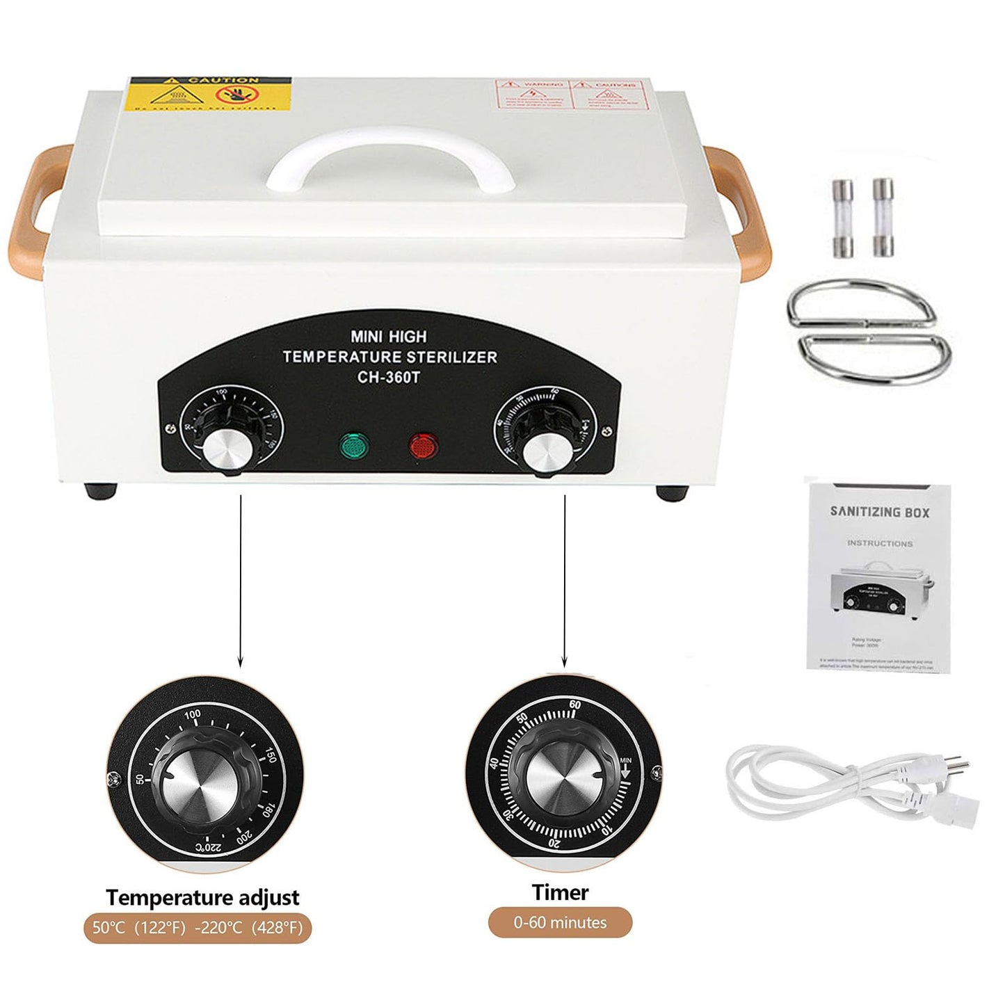 GoLashFun 1.5L Autoclave Sterilizers,High Temperature Nail Tool Sterilizer Metal Tool Cleaning Box,Sanitizing Box for Nail Tools with Timer Dry Heat Sterilizer Cabinet Equipment