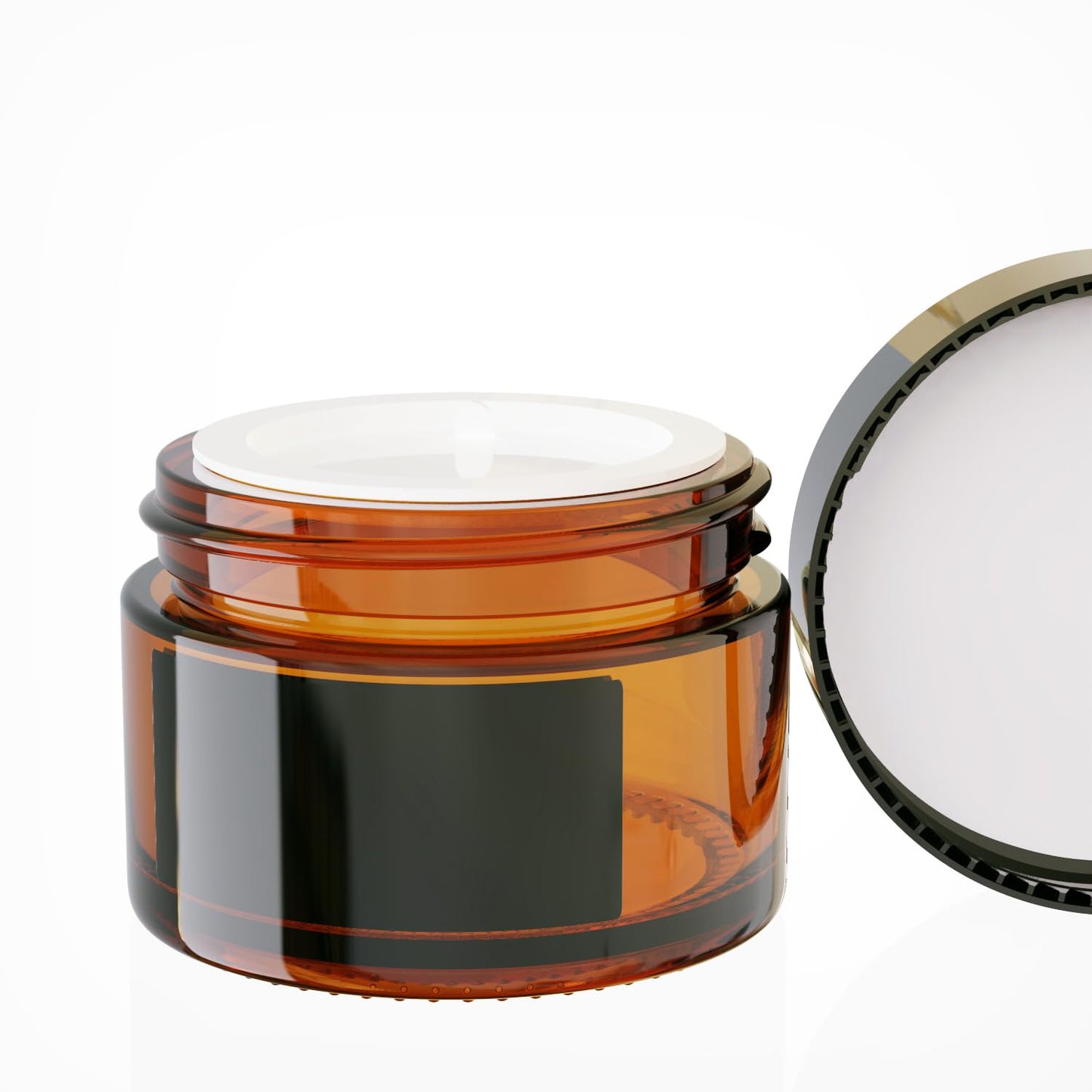 48Pack 1 oz, Small Amber Glass Cosmetic Candle Jars with Black Lids, Empty Refillable Travel Container For Cream,Lotions, Powders,Salves,Slime Storage,With Lables And Inner Liners (48, Amber)