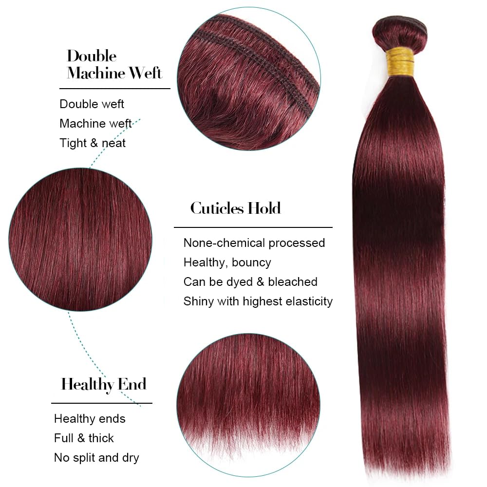 99j Burgundy Bundles Human Hair Straight Bundles Human Hair 20 20 20 Inch Wine Red Brazilian Hair 3 Bundle Unprocessed Virgin Remy Hair Extensions 50 Gram Per Bundle For Black Women