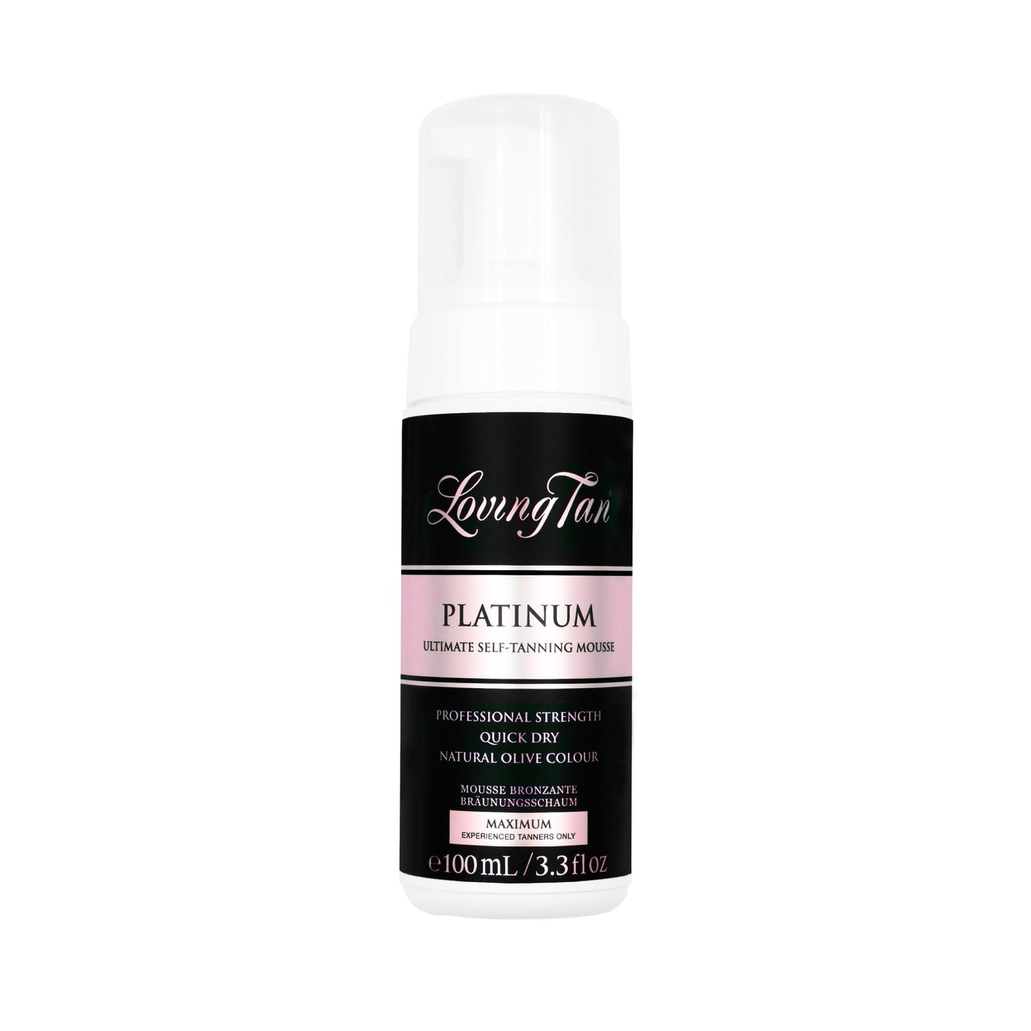 Loving Tan Platinum Self Tanning Mousse, Dark -Streak Free, Natural Looking, Professional Quality Self Tanner -5+ Self Tan Applications per Bottle, Naturally Derived DHA- 3.3 Fl Oz -Packaging May Vary