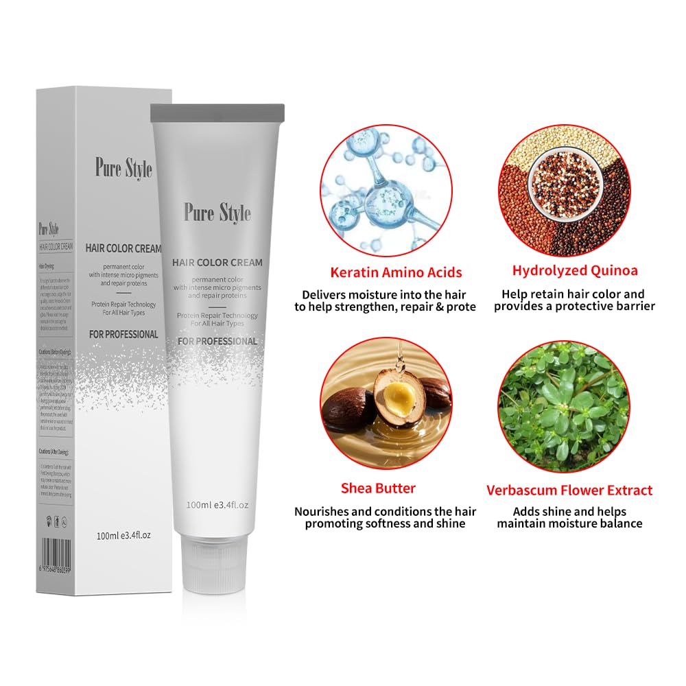 YSNSTYLE-PureStyle 3.4 fl oz(100ml) Hair Color Cream, Ammonia-Low Permanent Hair Dye with Nourishing, Lightest Neutral Brown Long-Lasting Fade-Resistant Color, At-Home Salon Quality Hair Coloring