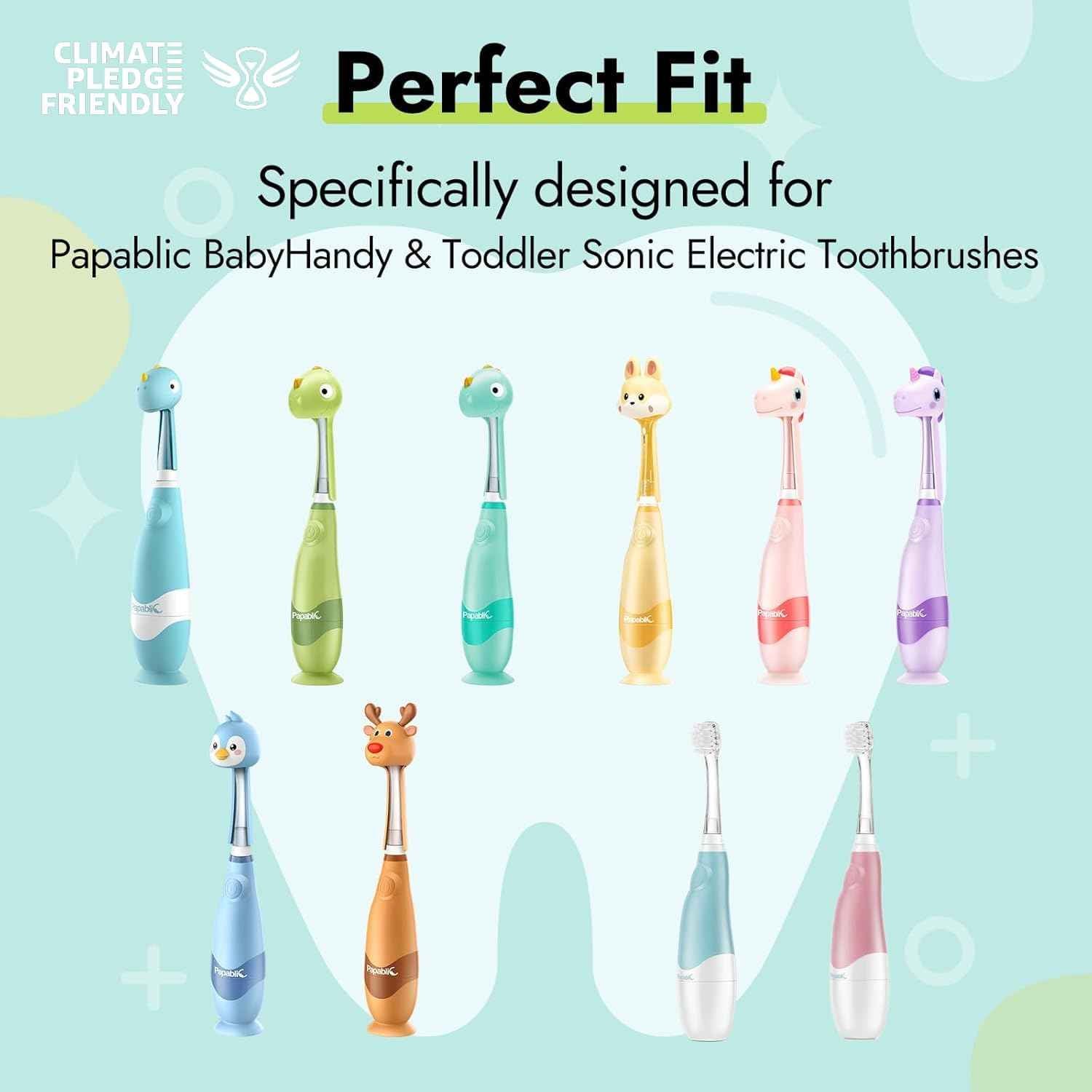 Papablic Replacement Toothbrush Heads - 4 Count | Compatible BabyHandy & Toddler Sonic Electric Toothbrushes (18-36 Months)