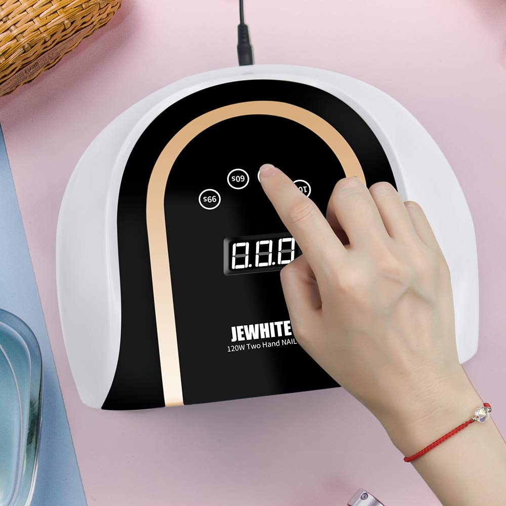 JEWHITENY 120W UV LED Nail Lamp, Faster Nail Dryer for Gel Polish with 4 Timer Setting, Professional Gel Nail UV Light for Two Hand Curing Lamp with 54 Pcs Light Bead Auto Sensor Nail Machine