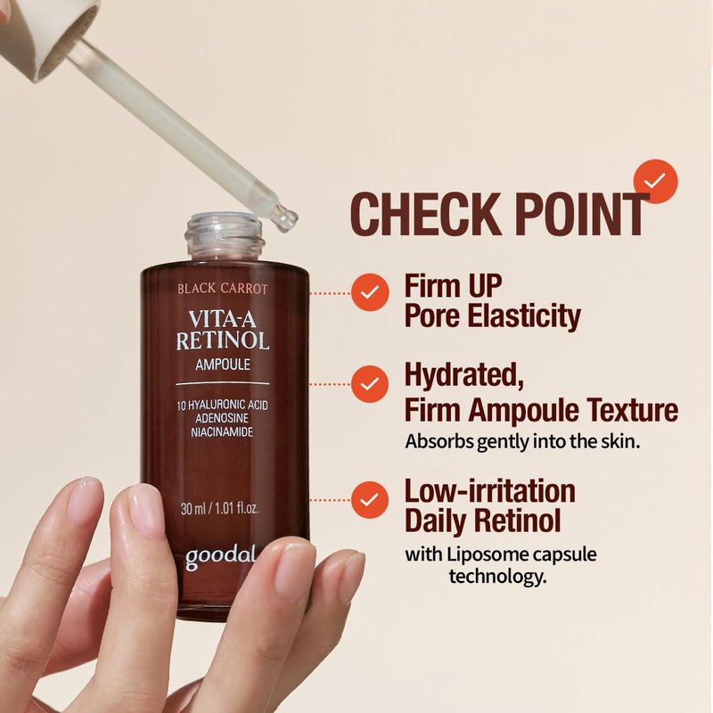 Goodal Black Carrot VITA-A Retinol Ampoule | Hydrating Facial Serum for Glowing Skin - 30ml, Lightweight Korean Skincare