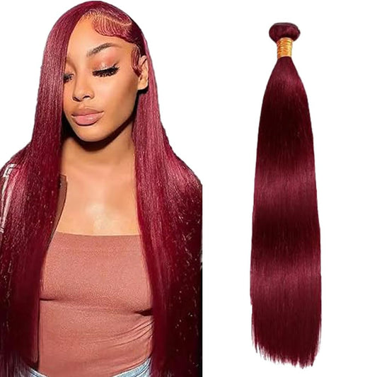 99J Bundle Human Hair Burgundy Human Hair Bundles Straight 1 Bundle Color 99J 28 Inch 100G/PC Unprocessed Brazilian Virgin Double Weft Hair Extension