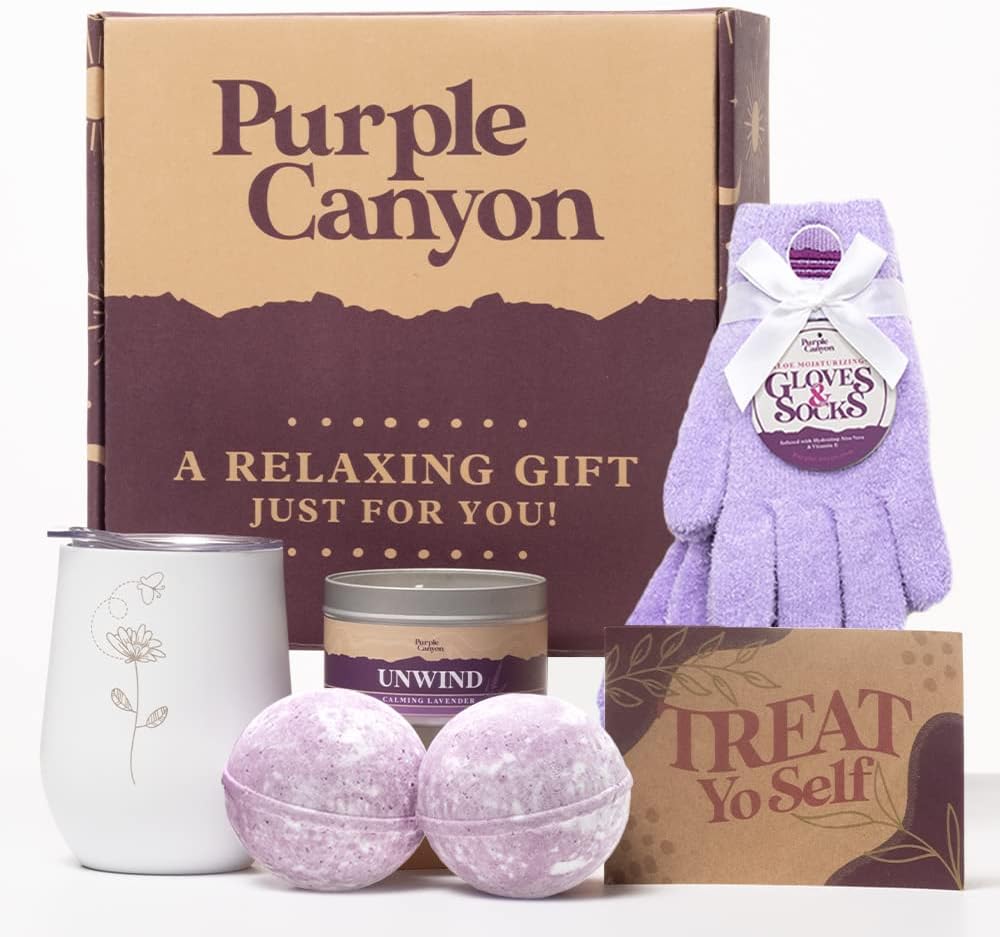 Purple Canyon Spa Gift Box - Relaxing Lavender Stress Relief Gift for Women | All-Natural Ingredients | 6-Piece Set
