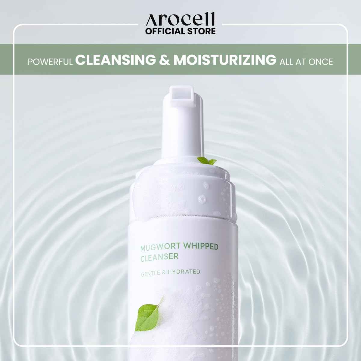 AROCELL Mugwort Whipped Micro Bubble Foaming Cleanser 150ml/5.07 Fl Oz – Korean Gentle Face Wash, Hydrating Makeup Remover, Moisturizing Mild Cleanser with Hyaluronic Acid for Sensitive Skin