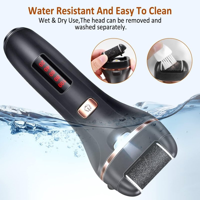 Electric Callus Remover - Rechargeable Waterproof Foot File for Hard Skin | 14-in-1 Professional Pedicure Kit with 3 Roller Heads, 2 Speeds (Black)