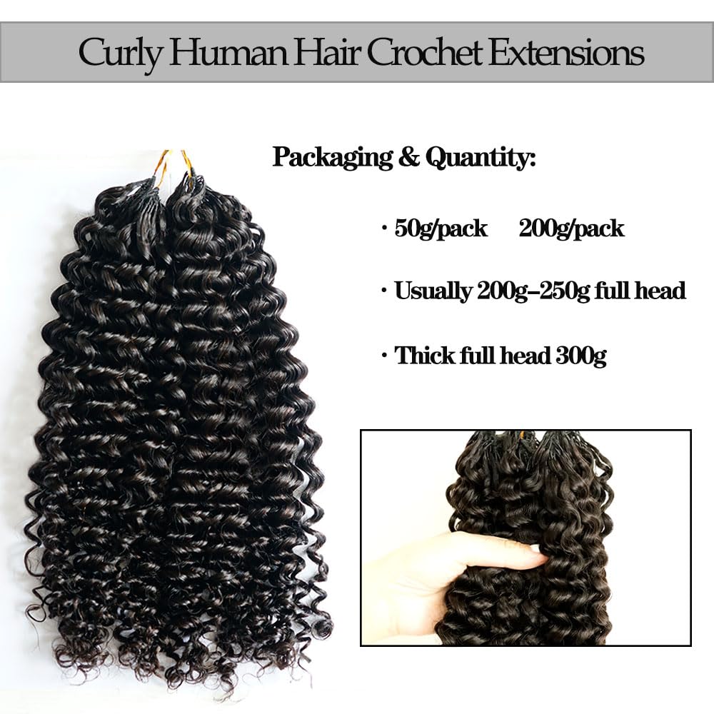 Jerry Curly Pre-Separated Feather Crochet Hair Reusable Knotless Real Human Hair With String Curly Human Crochet Hair Extensions For Braiding 14inch 50g