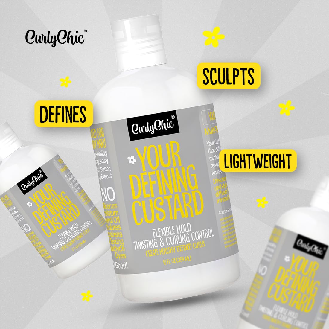 CurlyChic Curl Defining Custard - Moisturizing Styling Cream for Curly & Kinky Hair - 12 fl oz | Flake-Free, Long-Lasting Hold