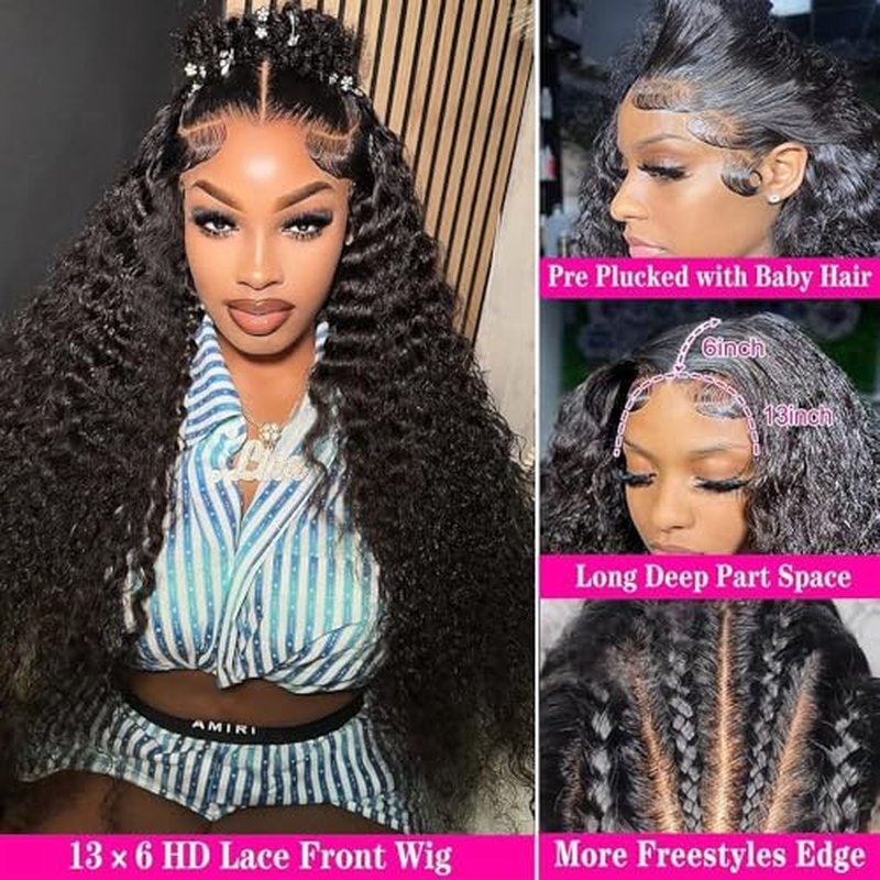22Inch 13X6 Lace Front Wigs Human Hair 200% Density Deep Wave HD Transparent Lace Front Wigs Human Hair Pre Plucked Glueless Wigs Deep Curly Human Hair for Women With Baby Hair