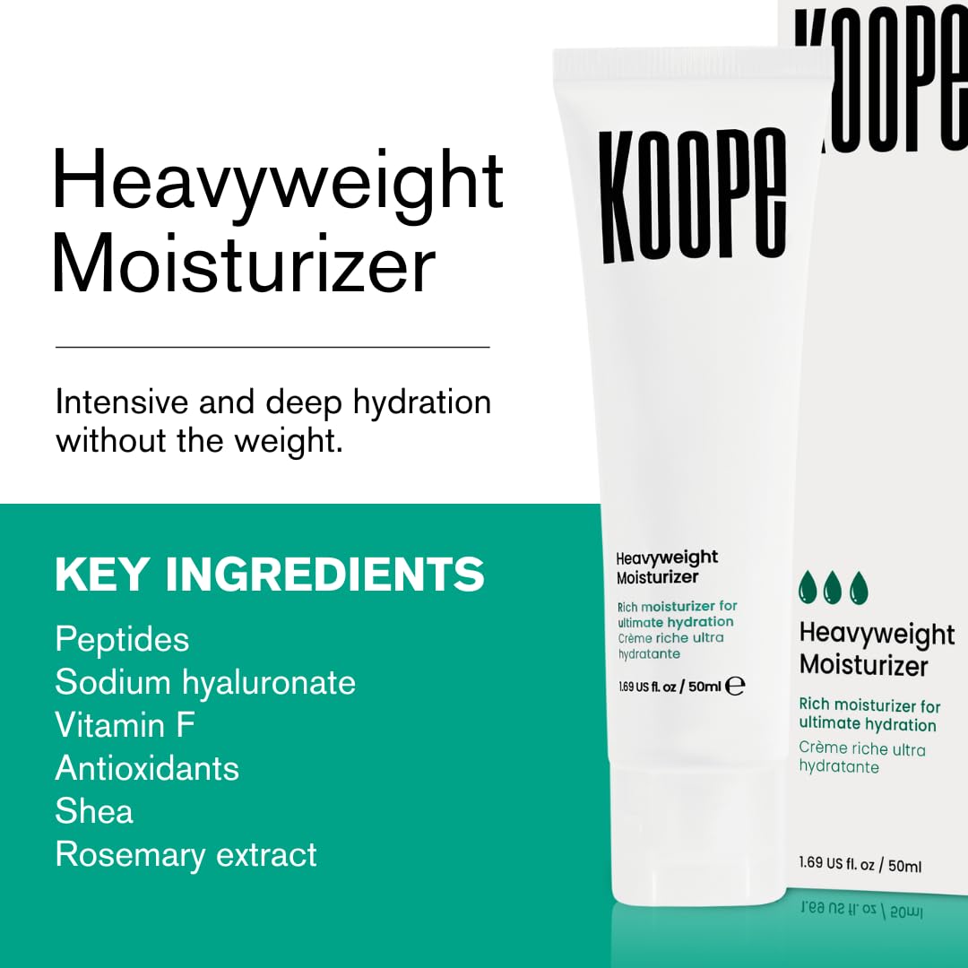 Koope Heavyweight Moisturizer Face Cream, For Dry Skin, Strengthen Skin Barrier with Peptides, Ceramides, Hyaluronic Acid, Rosemary Extract, Free of Parabens, Sulphates & Fragrances, Vegan, 1.69 FL OZ
