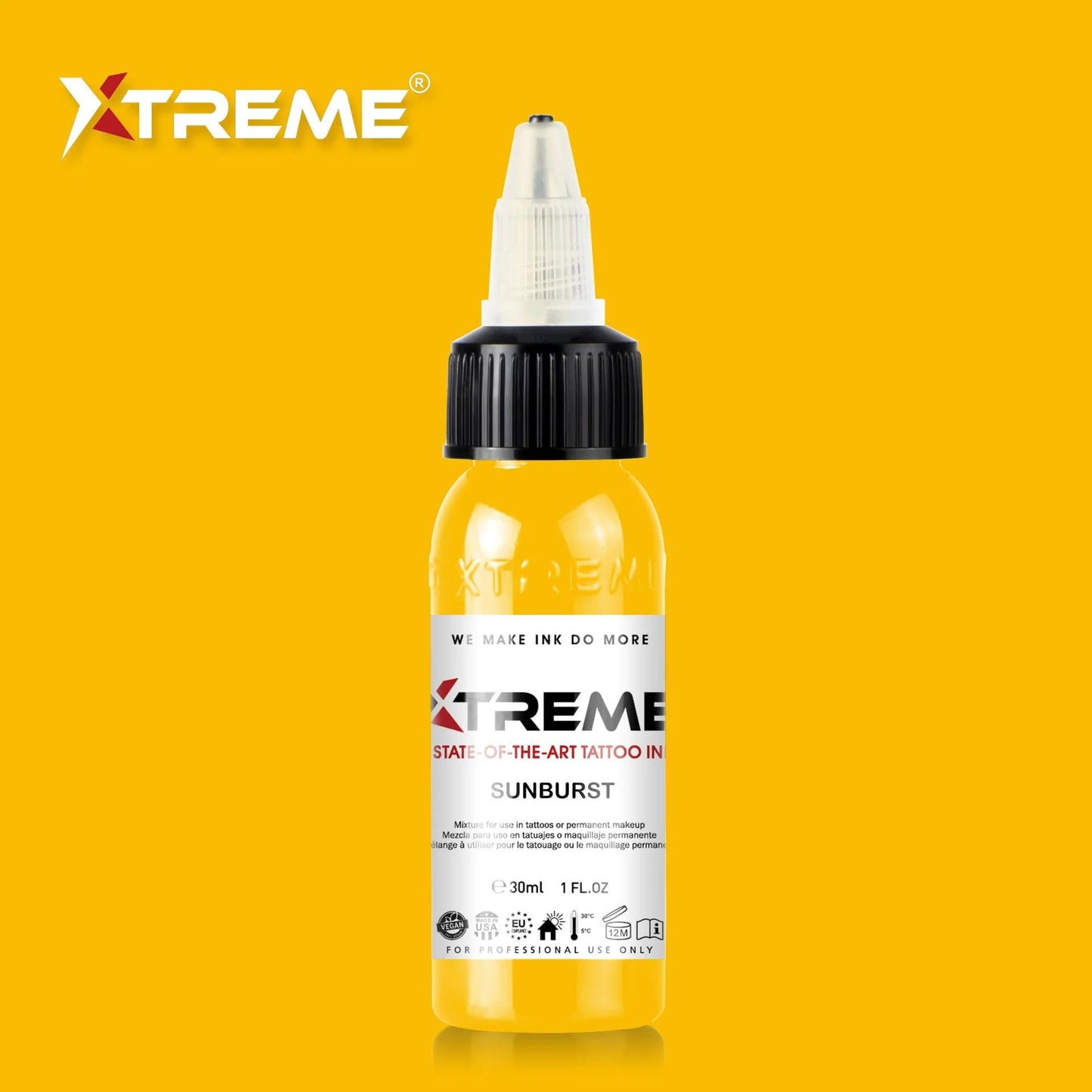 Xtreme Tattoo Ink, Versatile Medium Viscosity for Precision Tattooing, Rich Hue, Quick Healing, Acrylic-Free, Water Based and Premium Quality - Ready-to-Use Tattoo Ink (Sunburst, 4 oz)