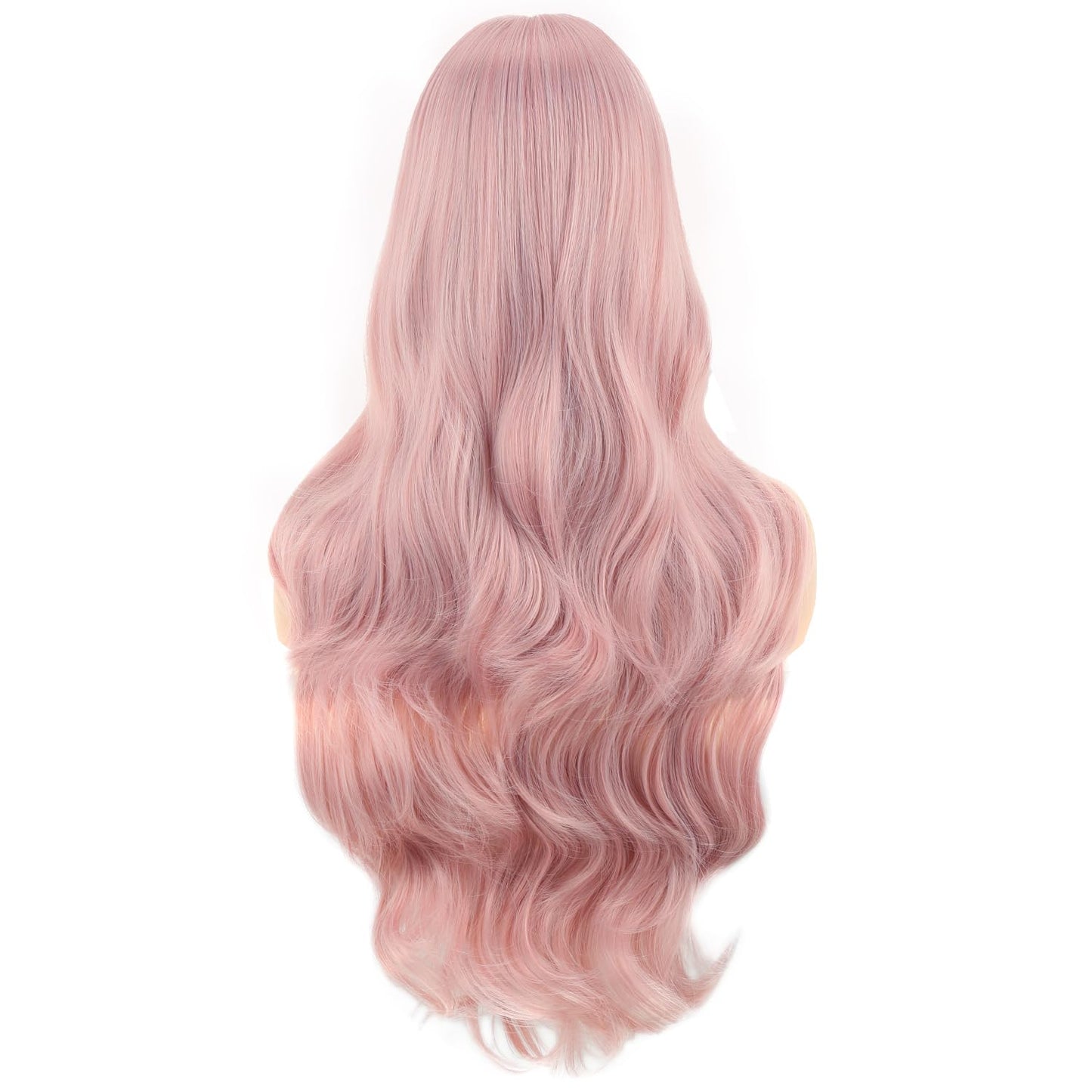 Pink Long Wavy Wig with Bangs - Synthetic Hair for Daily Wear | Perfect for Parties