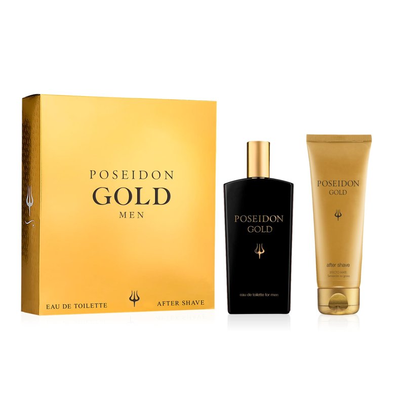 Instituto Espaol Poseidon Gold Gift Set for Men, Travel Size Eau de Toilette and After Shave Spray, 3.4 fl oz Each (100 ml), Sophisticated and Harmonious Fragrance