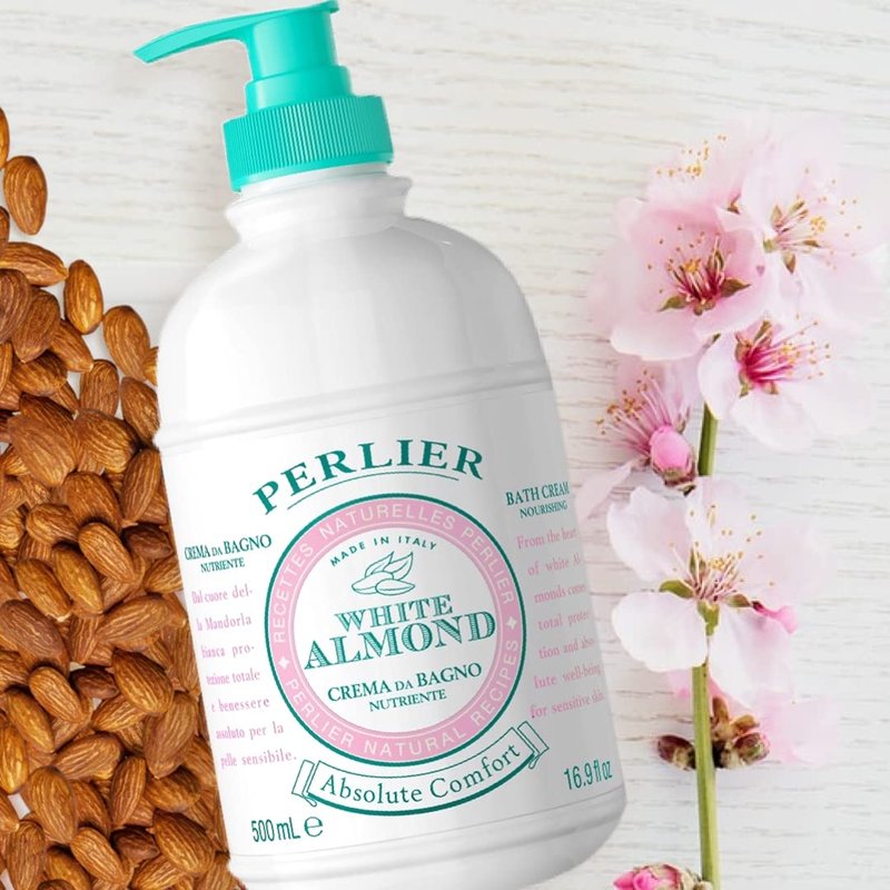 Perlier White Almond Shower & Bath Cream - Nourishing Almond Oil Formula for Deep Hydration | 16.9 Fl Oz