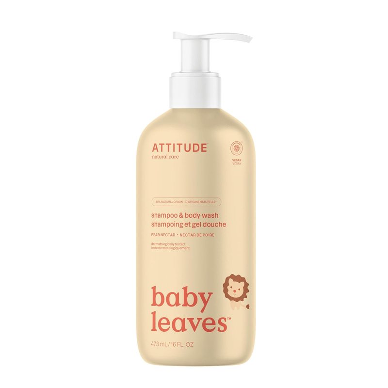ATTITUDE Baby 2-in-1 Shampoo & Body Wash - EWG Verified, Vegan, Pear Nectar Scent | 16 Fl Oz