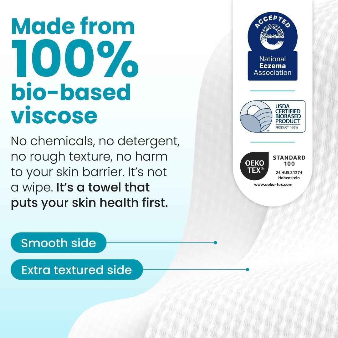 Clean Skin Club Blemish Control Clean Towels® XL, Compostable Face Towels, Light Exfoliation for Oily Skin, Eczema Association Accepted Disposable Face Towelette, Makeup Remover Dry Wipes, 50 count