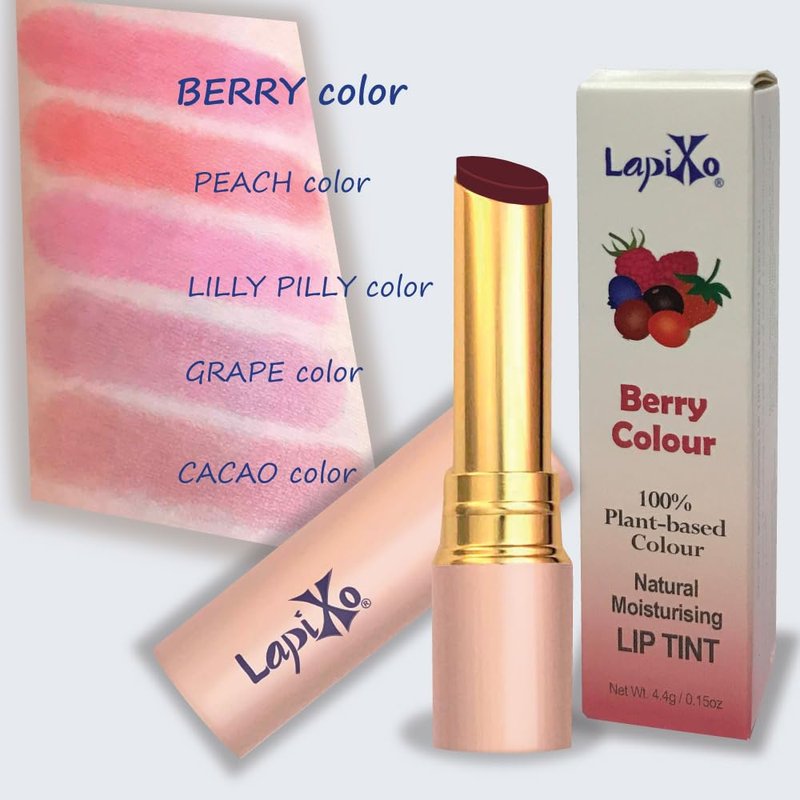 LAPIXO 100% Plant-based Color Lip Tint, Unique Formula, Natural + Moisturizing | 2-in-1 | Non-Toxic, All Food Ingredients, Antioxidant-rich, Natural Matte Sheer, Buildable, 4.4g/0.15oz (Berry color)