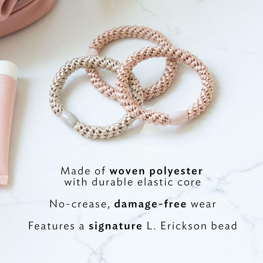 Brown and Beige Hair Ties for Thick Hair, Grab & Go Pony Tube, 15 Pack, Camelback, Thick No-Crease Bands with Strong Hold, Damage-Free Design, Warm Earthy Neutrals | L. Erickson