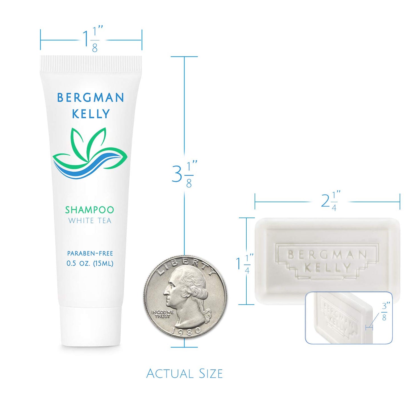 Bergman Kelly Rectangular Hotel Soap Bars | 3-Piece Travel Toiletries Set - White Tea, 0.5 oz Each
